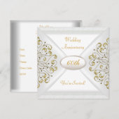 エレガントな60周年結婚記念日ホワイトゴールド 招待状 (正面/裏面)