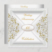 エレガントな60周年結婚記念日ホワイトゴールド 招待状 (正面/裏面)