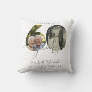 エレガントな60周年結婚記念日2枚の写真 クッション