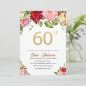エレガントな60歳の誕生日お祝い 水彩 グリ 招待状 (スタンド正面)