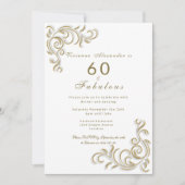 エレガントな60歳の誕生日ゴールドスクロール 招待状 (正面)