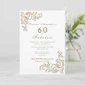 エレガントな60歳の誕生日ゴールドスクロール 招待状 (スタンド正面)