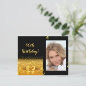 エレガントな60歳の誕生日招待状 黒金写真 招待状 (スタンド正面)