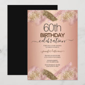エレガントな60歳の誕生日 ローズゴールド グリッター 招待状 (正面/裏面)