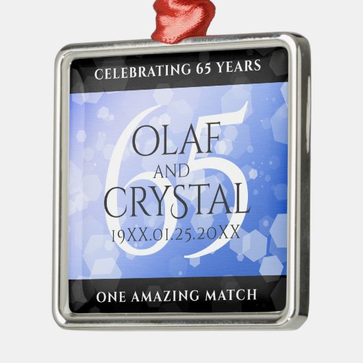 エレガントな65周年ブルーサファイア結婚記念日 メタルオーナメント (左)