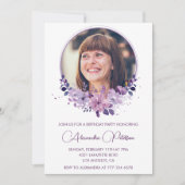 エレガントな65歳の誕生日招待状 フォト フラワー ボヘミア 招待状 (正面)