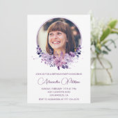 エレガントな65歳の誕生日招待状 フォト フラワー ボヘミア 招待状 (スタンド正面)