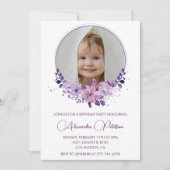 エレガントな7歳の誕生日招待状 フォト フラワー ボヘミア 招待状 (正面)