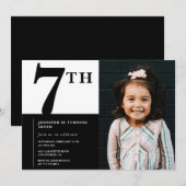 エレガントな7歳の誕生日招待状 女の子のおしゃれな写真 招待状 (正面/裏面)