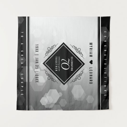 エレガントな70周年プラチナ結婚記念日 タペストリー (正面(横))