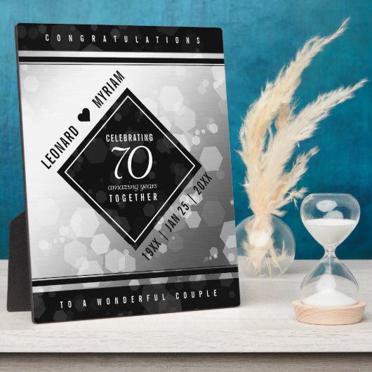 エレガントな70周年プラチナ結婚記念日 フォトプラーク (側面)