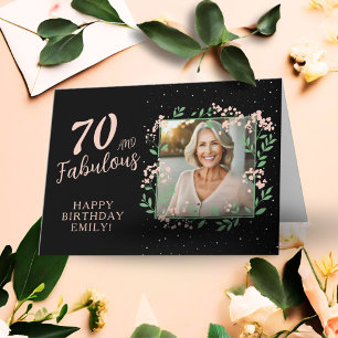 エレガントな70歳とファビュラスな花 70歳の誕生日写真 カード