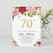 エレガントな70歳の誕生日お祝い水彩グリ 招待状 (スタンド正面)