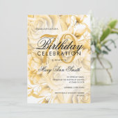 エレガントな70歳の誕生日パーティー 花のゴールド 招待状 (スタンド正面)