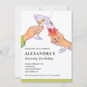 エレガントな70歳の誕生日招待状 コックテールパーティー 招待状 (正面)