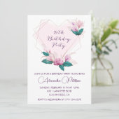 エレガントな70歳の誕生日招待状 ピンクの花 招待状 (スタンド正面)