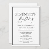 エレガントな70歳の誕生日 黒と白 招待状 (正面/裏面)