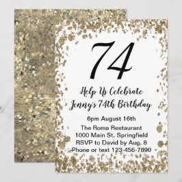 エレガントな74歳の誕生日招待状（黒と金） 招待状
