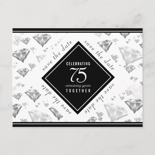エレガントな75周年ダイヤモンドウェディングアニバーサリー 案内ポストカード (正面)