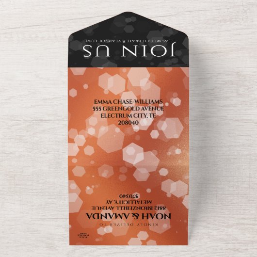 エレガントな8周年ブロンズ結婚記念日お祝い オールインワン招待状 (外側)