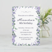 エレガントな8歳の誕生日招待状 フラワーフレーム 招待状 (スタンド正面)