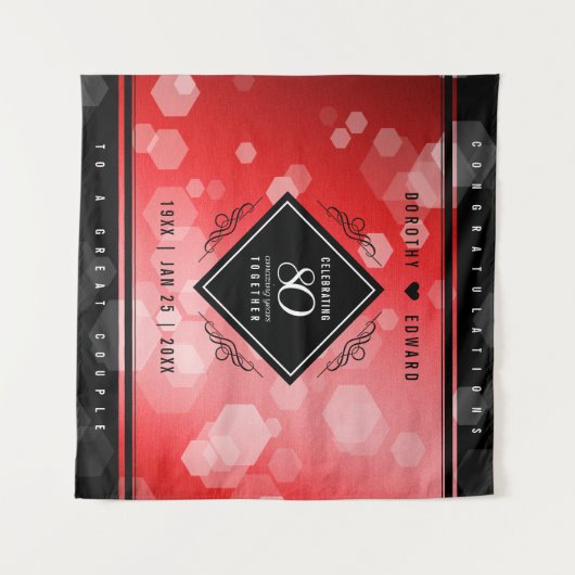 エレガントな80周年ルビー結婚記念日お祝い タペストリー (正面(横))