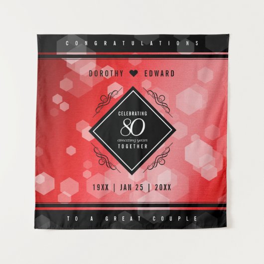 エレガントな80周年ルビー結婚記念日お祝い タペストリー (正面)