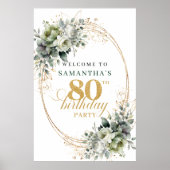 エレガントな80歳のグリーンとゴールドのウェルカムポスター ポスター (正面)