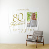 エレガントな80歳の誕生日とファビュラスな誕生日写真用背景 タペストリー (インサイチュ(横))