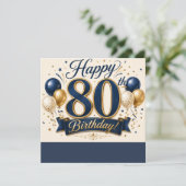エレガントな80歳の誕生日カード ネイビーブルーとゴールド カード (スタンド正面)