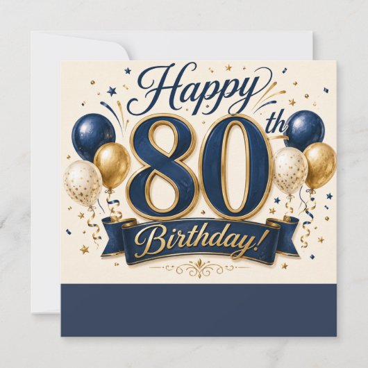 エレガントな80歳の誕生日カード ネイビーブルーとゴールド カード (正面)