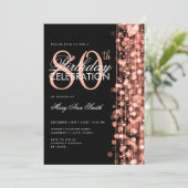 エレガントな80歳の誕生日パーティー グラム スパークル ローズゴールド 招待状 (スタンド正面)