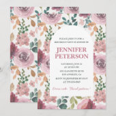 エレガントな82歳の誕生日招待状 フラワーボホ ピンク 招待状 (正面/裏面)