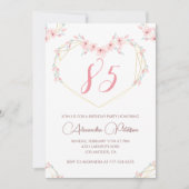 エレガントな85歳の誕生日招待状 ピンクの花 招待状 (正面)