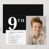 エレガントな9歳の誕生日招待状 黒人の男の子の写真 招待状 (正面/裏面)