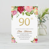 エレガントな90歳の誕生日お祝い水彩グリ 招待状 (スタンド正面)