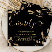 エレガントな90歳の誕生日金文字黒地 招待状