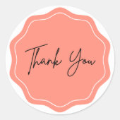 エレガントな「ありがとう」ステッカー – コーラル ウェーブ ボーダー ラウンドシール (正面)