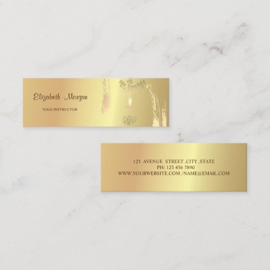 エレガントな ゴールドの筆跡の木と 女性のシルエット スキニー名刺 (正面/裏面)