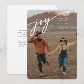 エレガントな 'ジョイ' ホワイト スクリプト 新年のフラット フォト シーズンカード (正面/裏面)