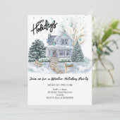 エレガントな「ハッピー ホリデー」ウィンター パーティー 招待状 (スタンド正面)
