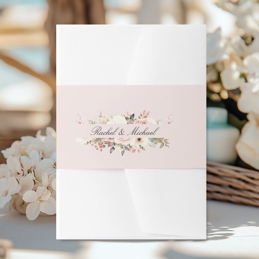 エレガントな、バラ色がかったピンク、パステルカラーの花束 招待状ベリーバンド