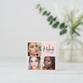 エレガントな バラ色の ブラックスクリプト ３ フォト メイクアップ スクエア名刺 (スタンド正面)