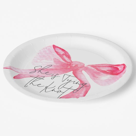 エレガントな ピンクの蝶結び ウェディングシャワーのお祝い ペーパープレート (アングル)