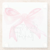 エレガントな ピンクの蝶結び ウェディングシャワーデザイン ガラスコースター (裏面)