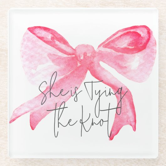 エレガントな ピンクの蝶結び ブライダルシャワー ガラスコースター (正面)