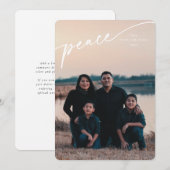 エレガントな「ピース」ホワイト タイポグラフィ スクリプト シーズンカード (正面/裏面)