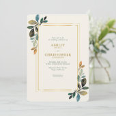 エレガントな フローラル ウォーターカラー アイボリー オールインワン ウェディングドレス 招待状 (スタンド正面)