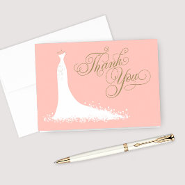 エレガントな ブッシュとゴールドのウェディングドレス ブライズシャワー サンキューカード