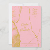 エレガントな ブッシュピンクとゴールドの大理石 Save the Date 招待状 (正面)